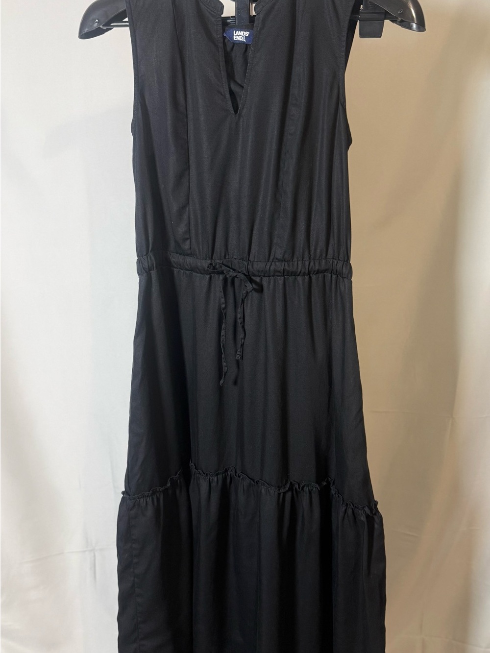 Lands' End Black Sleeveless Tiered V-Neck Maxi Dress
